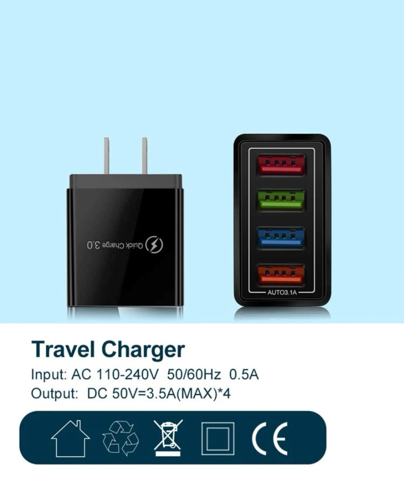 USB Wall 4 Port Portable Quick Charger
